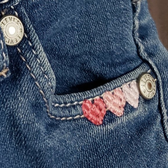 Levi Jeans 12 Month Size Dark Blue Demin Pink Waist Band Embroidered Hearts - Picture 5 of 6
